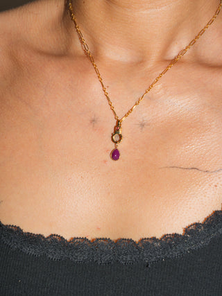 Crybaby Cancer Ruby Teardrop Cabochon Charm in Yellow 14k Gold