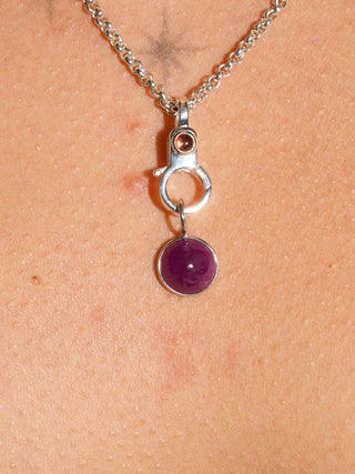Merry Go Ruby Round Cabochon Charm in Sterling Silver