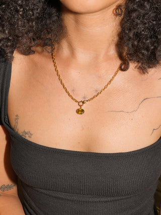 Bronzing Brass Sphene East West Oval Cut Charm in Yellow 14k Gold