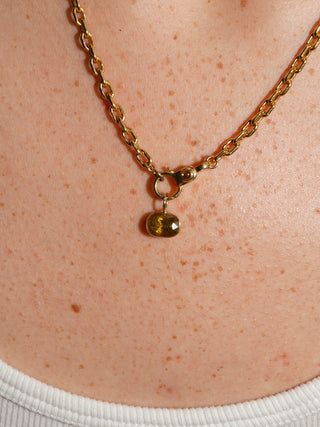 Sticky Seaweed Sphene East West Oval Cut Charm in Yellow 14k Gold