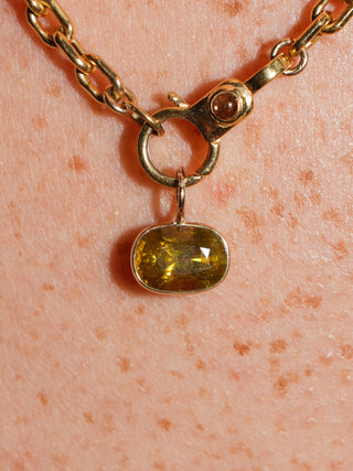 Sticky Seaweed Sphene East West Oval Cut Charm in Yellow 14k Gold