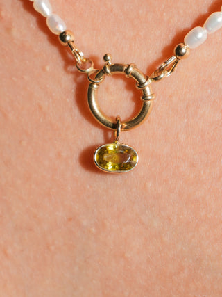 Seaweed Salad Sphene East West Oval Cut Charm in Yellow 14k Gold