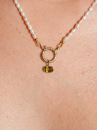 Seaweed Salad Sphene East West Oval Cut Charm in Yellow 14k Gold
