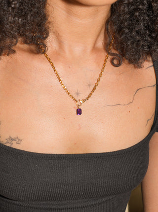 Frozen Grape Amethyst Emerald Cut Charm in Yellow 14k Gold