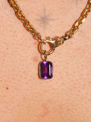 Frozen Grape Amethyst Emerald Cut Charm in Yellow 14k Gold