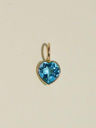 I Love to Swim Swiss Blue Topaz Heart Cut Charm in Yellow 14k Gold