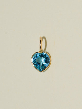I Love to Swim Swiss Blue Topaz Heart Cut Charm in Yellow 14k Gold
