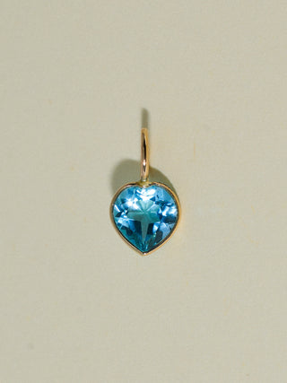 I Love to Swim Swiss Blue Topaz Heart Cut Charm in Yellow 14k Gold