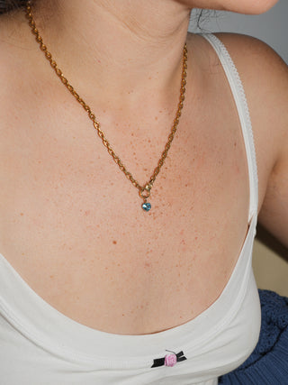 I Love to Swim Swiss Blue Topaz Heart Cut Charm in Yellow 14k Gold