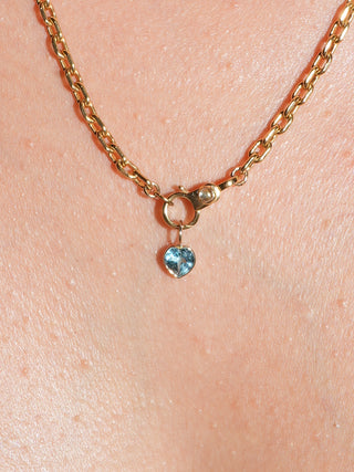 I Love to Swim Swiss Blue Topaz Heart Cut Charm in Yellow 14k Gold