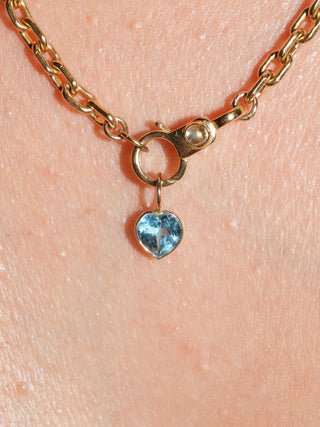 I Love to Swim Swiss Blue Topaz Heart Cut Charm in Yellow 14k Gold