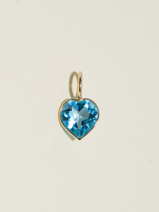 Lovely and Bubbly Swiss Blue Topaz Heart Cut Charm in Yellow 14k Gold