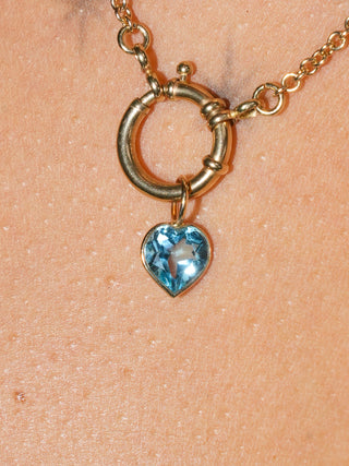 Lovely and Bubbly Swiss Blue Topaz Heart Cut Charm in Yellow 14k Gold