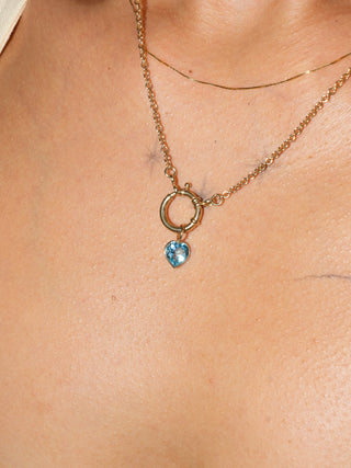 Lovely and Bubbly Swiss Blue Topaz Heart Cut Charm in Yellow 14k Gold