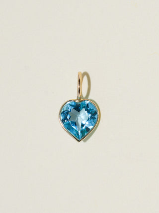 Lovely and Bubbly Swiss Blue Topaz Heart Cut Charm in Yellow 14k Gold