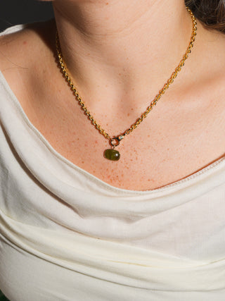 NOLA Grossular Garnet East West Cushion Cabochon Charm in Yellow 14k Gold