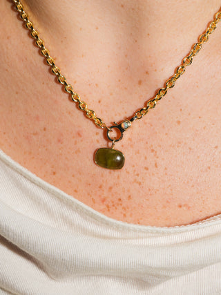 NOLA Grossular Garnet East West Cushion Cabochon Charm in Yellow 14k Gold