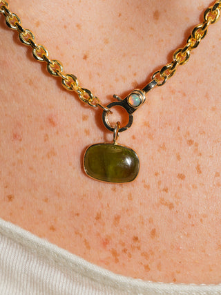 NOLA Grossular Garnet East West Cushion Cabochon Charm in Yellow 14k Gold