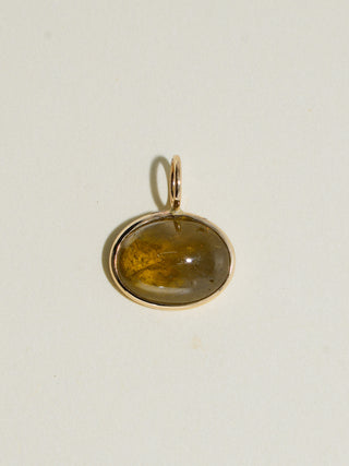 Basil Baby Grossular Garnet East to West Oval Cabochon Charm in Yellow 14k Gold