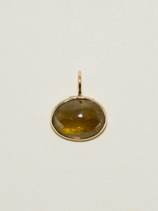 Basil Baby Grossular Garnet East to West Oval Cabochon Charm in Yellow 14k Gold