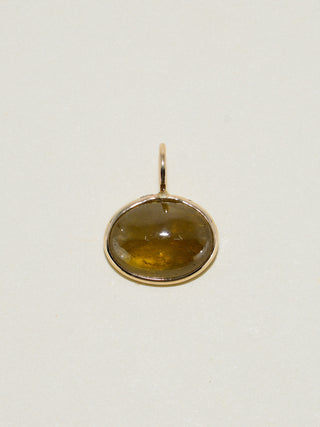 Basil Baby Grossular Garnet East to West Oval Cabochon Charm in Yellow 14k Gold