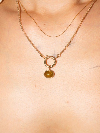 Basil Baby Grossular Garnet East to West Oval Cabochon Charm in Yellow 14k Gold