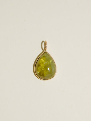 Witches Brew Grossular Garnet Teardrop Cabochon Charm in Yellow 14k Gold