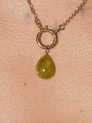 Witches Brew Grossular Garnet Teardrop Cabochon Charm in Yellow 14k Gold