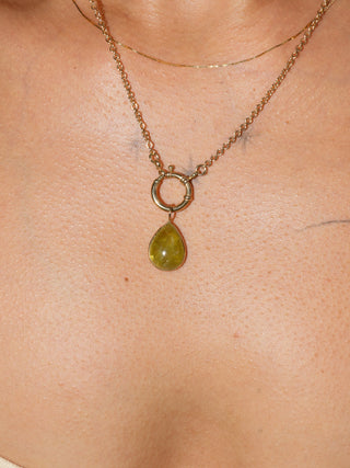 Witches Brew Grossular Garnet Teardrop Cabochon Charm in Yellow 14k Gold