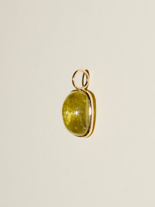 Big Field Grossular Garnet Cushion Cabochon Charm in Yellow 14k Gold