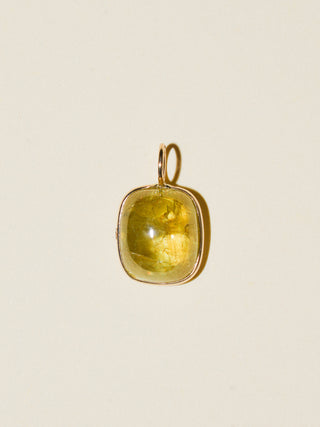 Big Field Grossular Garnet Cushion Cabochon Charm in Yellow 14k Gold