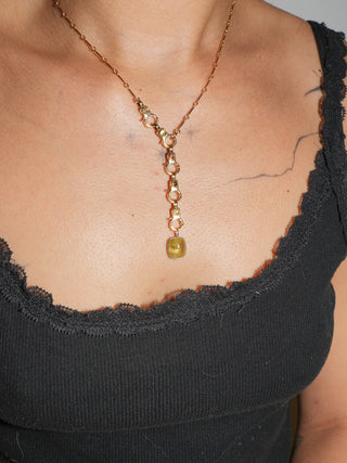 Big Field Grossular Garnet Cushion Cabochon Charm in Yellow 14k Gold