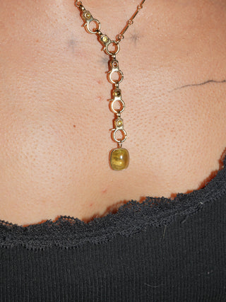 Big Field Grossular Garnet Cushion Cabochon Charm in Yellow 14k Gold