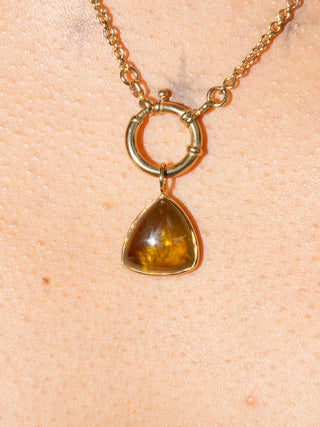 Gimmie Green Grossular Garnet Trillion Cabochon Charm in Yellow 14k Gold