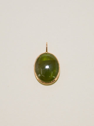 Leeping Lilypad Grossular Garnet Oval Cabochon Charm in Yellow 14k Gold