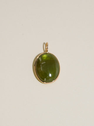 Leeping Lilypad Grossular Garnet Oval Cabochon Charm in Yellow 14k Gold