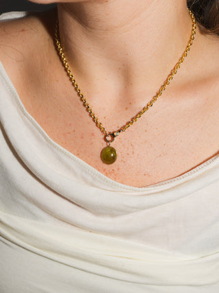 Froggie Face Grossular Garnet Oval Cabochon Charm in Yellow 14k Gold