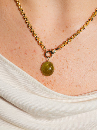 Froggie Face Grossular Garnet Oval Cabochon Charm in Yellow 14k Gold