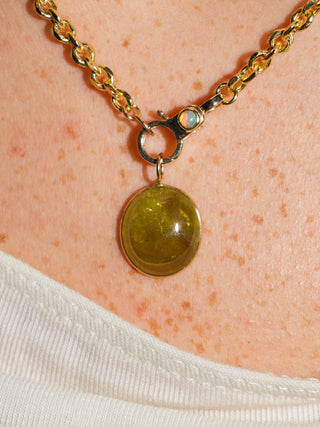 Froggie Face Grossular Garnet Oval Cabochon Charm in Yellow 14k Gold