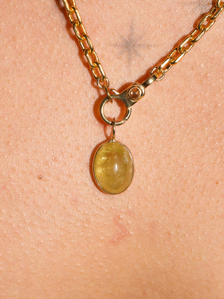 Beach Read Grossular Garnet Oval Cabochon Charm in Yellow 14k Gold