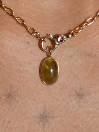 Booger Grossular Garnet Oval Cabochon Charm in Yellow 14k Gold