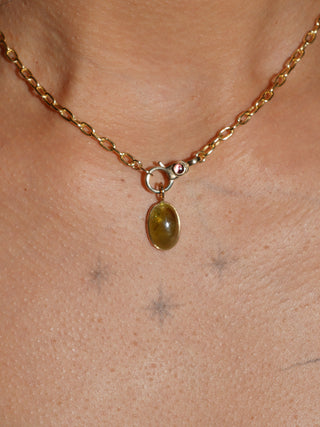 Booger Grossular Garnet Oval Cabochon Charm in Yellow 14k Gold