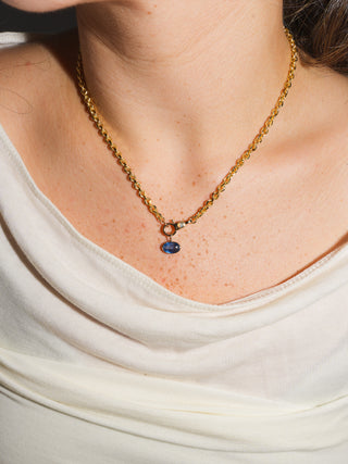 Moonstruck Kyanite East West Oval Cut Charm in Yellow 14k Gold