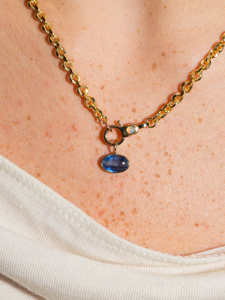 Moonstruck Kyanite East West Oval Cut Charm in Yellow 14k Gold