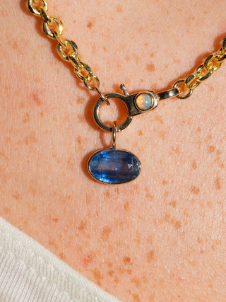 Moonstruck Kyanite East West Oval Cut Charm in Yellow 14k Gold