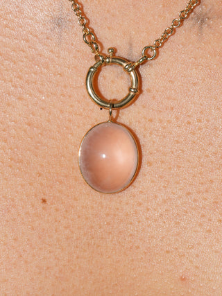 Crushing Rose Quartz Oval Cabochon Charm in Yellow 14k Gold