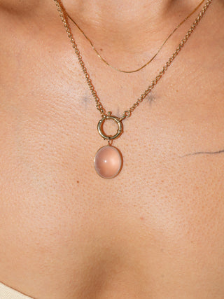 Crushing Rose Quartz Oval Cabochon Charm in Yellow 14k Gold