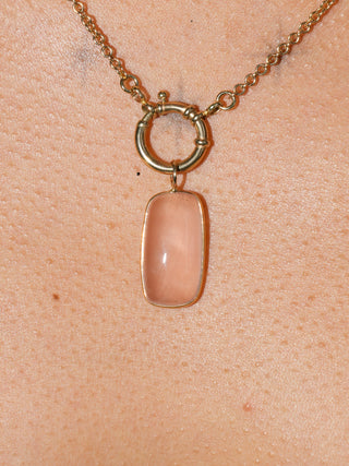 Cotton Candy Rose Quartz Cushion Cabochon Charm in Yellow 14k Gold