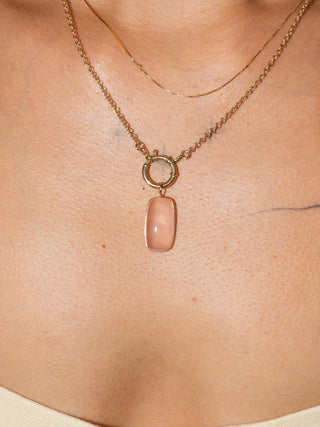 Cotton Candy Rose Quartz Cushion Cabochon Charm in Yellow 14k Gold