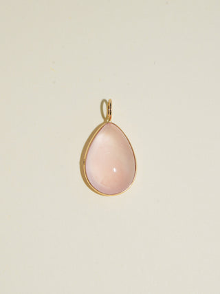 Unicorn Rose Quartz Teardrop Cabochon Charm in Yellow 14k Gold